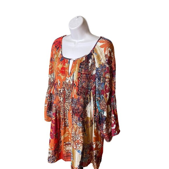 Avenue Womens Keyhole Blouse Smock Bodice Boho Peasant Sleeves Plus Size 26 c - Picture 3 of 12